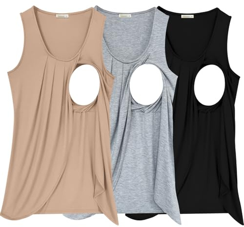 PARNIXS Summer Women's Maternity Nursing Tank Top Sleeveless Comfy Breastfeeding Clothes
