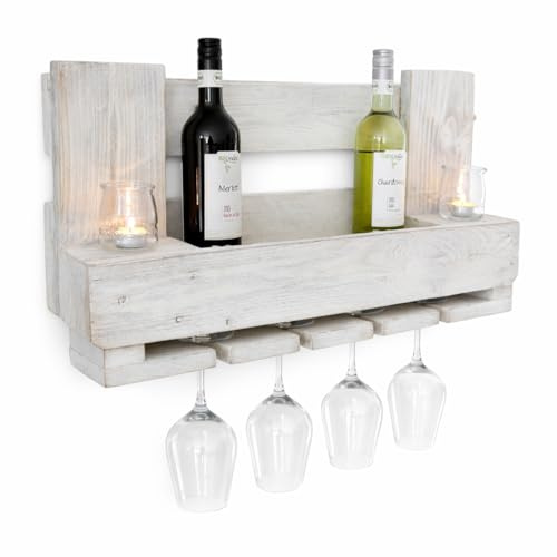 WEINREGAL aus EURO-PALETTEN in shabby chic weiß Wandregal Holz Palettenmöbel Rustikal Altholz Flaschenregal Industrial