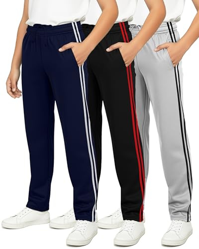 Real Essentials 3 Pack: Boys' Tricot Open Bottom 100 % polyester Sweatpants with Pockets -Set 1, L (14-16)