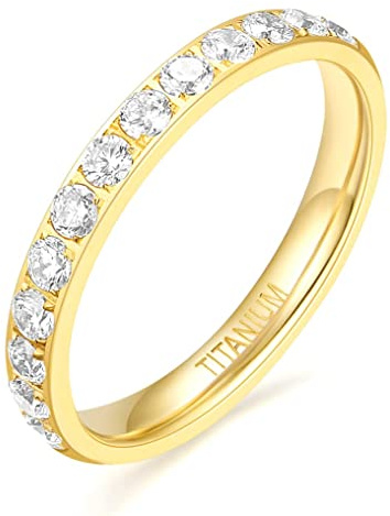 Zakk Eternity Ring 3mm Damen Ewigkeitsringe Titan Verlobungsringe Eheringe Trauringe Memoirering mit Zirkonia Silber Gold Rosegold (Gelbgold-halb Zirkonia, 60 (19.1)