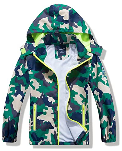 HZXVic Imperméable pour enfants, garçon veste couleur camouflage, veste softshell légère pour enfants avec capuche, 7-8 ans.