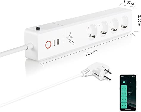 UseeLink Zigbee protezione da sovratensione ciabatta 10A 4 prese CA interruttori individuali 2 protezione da sovraccarico timer USB nessun hub richiesto Certificato CE Bianco