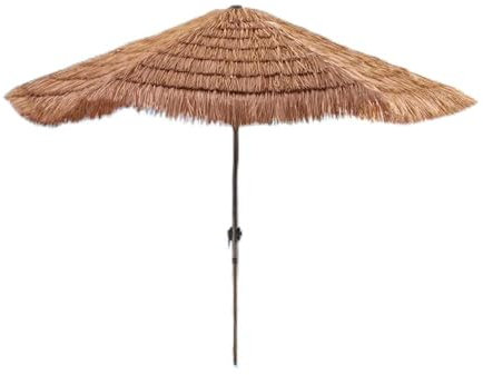 Parasol De Paja Hawaiana Tropical De 2,4 M con Manivela, Paraguas De Rafia Hula, para Jardín, Playa, Terraza, Color Natural