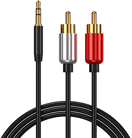 Eono RCA Audio Cable, 2 RCA Phono Male to 3.5mm Male Headphone Jack Stereo Y Splitter Red and White Aux Lead Compatible with Speaker, DJ Controller, Turntable TV, Hi-Fi Amplifer (1.5M)