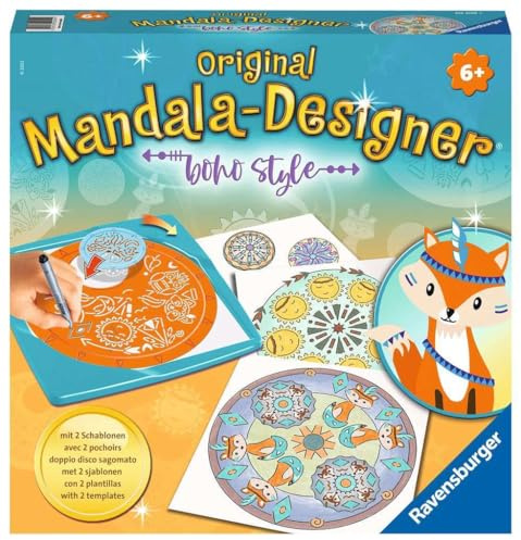 Ravensburger – Mandala Designer – Dessin – Loisir créatif – Pochoirs – Crayons de Couleur Inclus – Boho Style – Bohême – Tendance – Enfant – Dès 6 Ans – 20019 – Version française