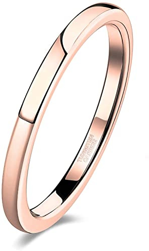 Lisandra Scott Ring Damen Herren Poliert Vorsteckring Stapelring aus Wolfram-Titan | Hochglanzpoliert & Anlaufgeschützt Stapelringe Schlicht mit bequemer Passform Ehering (54, 2mm Rosegold)