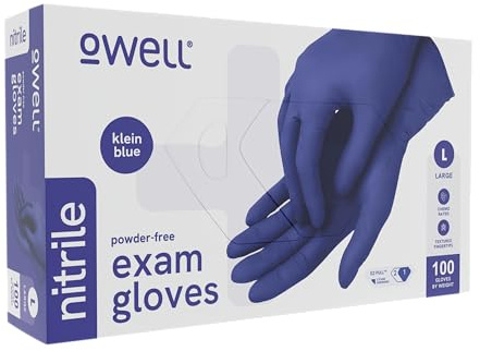 OWELL® Blue Medical Exam Nitrile Gloves – Disposable Gloves, Large, 100 Count | Powder-Free, Latex-Free, Chemo Rated