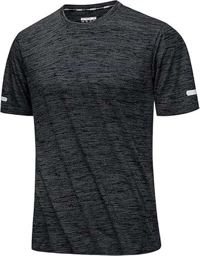 MAGCOMSEN Herren Sport T-Shirts Atmungsaktiv Funktionsshirt Schnelltrocknend Laufshirt mit Reflektorstreifen für Laufen, Training, Gym, Radfahren Schwarz 2XL