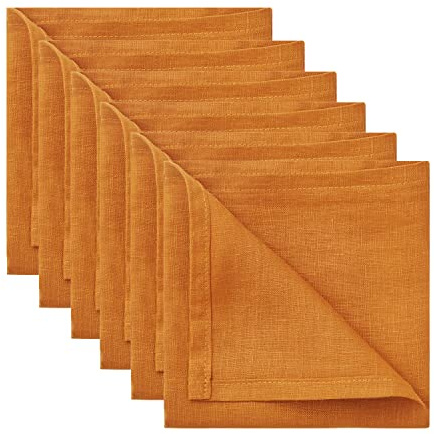 DAPU Servietten aus reinem Leinen, 6 Stück, 45 x 45 cm, 100 % französisches Flachs, waschbar, weiche, atmungsaktive Servietten mit Oeko Tex 100 Standard, Orange