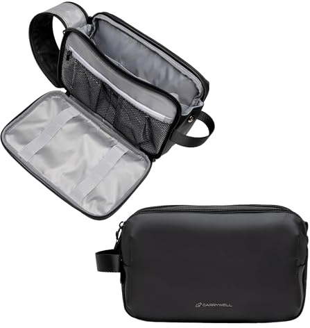 (Nicht in China hergestellt) Kulturbeutel für Herren, Reise-Organizer und Dopp Kit, wasserdichte Rasiertasche für Toilettenartikel und Zubehör, Innenfächer und Taschen, Schwarz, Medium, Kulturbeutel