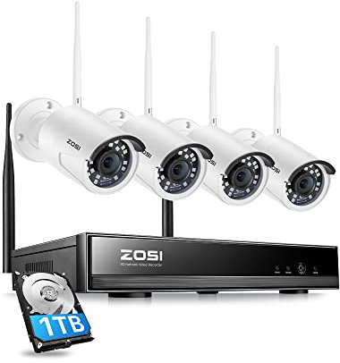 ZOSI 3MP 2K Außen WLAN Überwachungskamera Set, 8CH 5MP 1TB HDD NVR mit 4X 3MP WiFi IP Kamera, 24/7 Videoaufzeichnung, Bewegungserkennung, 24M IR Nachtsicht