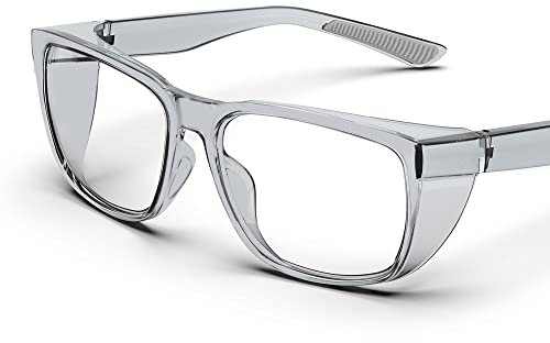TOREGE Lunettes de sécurité transparentes avec protections latérales et supérieures, anti-buée et anti-rayures, poignées antidérapantes et protection UV complète - Idéal pour femmes et hommes