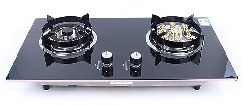 LIYUANJUN 28In Gas Cooktop Stove Top, Gas Cooktop 2 Burner Tempered Glass Cooktop Built in Natural Gas Stove for Home Kitchen Tempering Preventing Protection Easy Cleaning