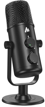 MAONO Micrófono de Escritorio USB C, micrófono de Condensador cardioide y omnidireccional con Control de Silencio y Volumen para iPhone 15, teléfonos Android Samsung, Laptop, PC, tabletas, PS4/5,