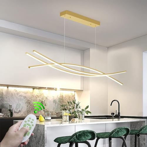 RuiRfh Kronleuchter moderner Esstisch lineare Pendelleuchte schwarze LED Beleuchtung dimmbare Hängeleuchte mit Fernbedienung einfache gebogene Deckeneinbauleuchte für Restaurant Büro Hotel Café Dekora