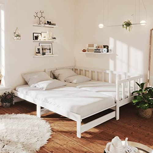 ARKEM Tagesbett Ausziehbar Weiß 2X(90x200) cm Bett Ausziehbar Bett Zum Ausziehen Ausziehbares Tagesbett Bett Sofa Massivholz Kiefer