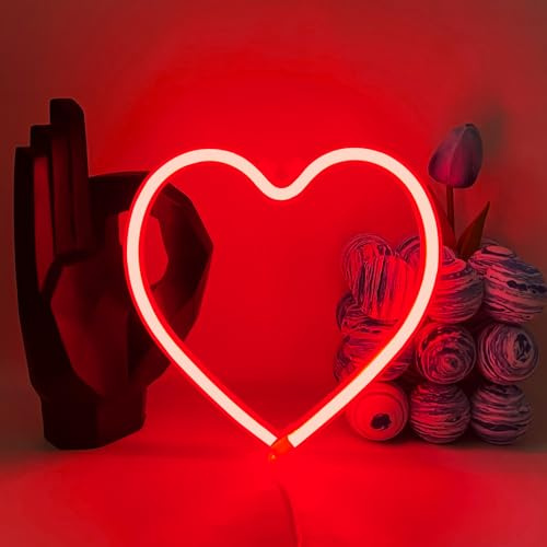 UExnkj-Y CorazóN Letrero de Neón Señales de neón rojo Luz de neón LED alimentada por USB o batería fiesta de boda, día de san valentín, decoración de propuesta