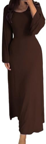 Strickkleid Damen Lang Elegant, Casual Winterkleid Damen Langarm Warm | Tunika Kleid Schlank Wickelkleid Rundhals Cocktailkleid Sexy Partykleid Mit Bindegürtel Solide Rippenstrick Kleid Mit Split