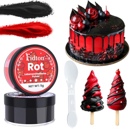 Lebensmittelfarbe Pulver - 2 Farben Ultrahochkonzentrierte Wasserlösliches Lebensmittelfarben, Food Coloring für Fondant, Lebensmittel Farben, Makronen, Backen, Lebensmittelfarbe Rot und Schwarz - 5 g