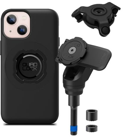Quad Lock Motorcycle Handlebar Clamp Bolt Phone Mount PRO Kit with Vibration Dampener and iPhone 13 mini MAG Case