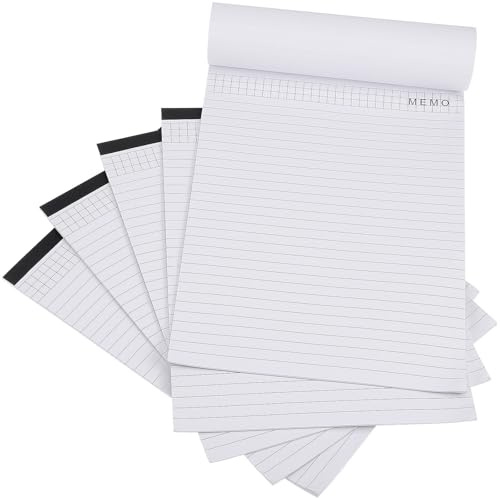 TEHAUX Notizblock Liniert A4, 5 Stück aus Papier Abreißbar Schlichtes Weiß für Büro und Schule zum Notieren und Tagesplan