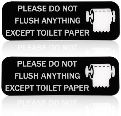 Please Do Not Flush Anything Except Toilet Paper Sign, 2 Pack 9x3 Inch Do Not Flush Sign for Bathroom Sticker Acrylic Self-Adhesive toilet Signs for Business, Home, Office