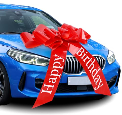 Moosono Große Rote Schleife für Auto, Geschenkschleife Große, Riesige Autoschleife, Car Bow für Fahrrad und Schleife mit Saugnapf (30inches/rot Happy Birthday) | Rote große Schleife mit Saugnapf, Geschenkdeko für Auto, Fahrrad, Car Bow und Geburtstagsüberraschung