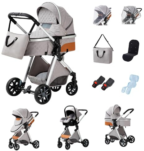 GLOKID Carrito bebé 3 Piezas, Carro, Carrito bebé 3 en 1, Silla Paseo, Sistema de viaje, Plegable, neumáticos de caucho, Con accesorios, Góndola, Adaptateurs, 25 kg (LV9 Gris plateado)