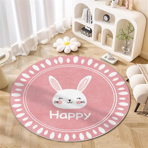 Teppich Kinderzimmer Mädchen Jungs für Kinder Weicher Kinderzimmerteppich Baby Spielen Krabbelmatte Rutschfester Teppichbodenkissen Spielzimmer Schlafzimmer Tier Kaninchen Wal (Rosa 1, 120x120CM)