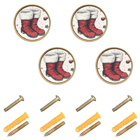 JUMBEAR Niedliche rote Weihnachts-Stiefel-Schrankknäufe (4 Stück), Vintage-Türknäufe, Schrank, Schublade, Ziehgriffe