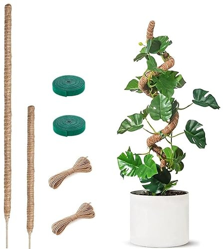 Moss Pole for Plants, Bendable Coir Plant Poles for Climbing Plants Support, Indoor Outdoor Cheese Monstera Plant Support with Cable Ties, Plant Tapewith Cable Ties, Plant Tape-2 Pack, 23.6 In/47.2 In