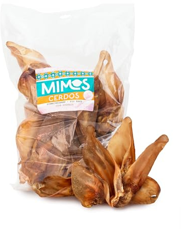 MIMOS Orejas de cerdo para perros masticables 1000 g – Bocadillos masticables sin cereales para perros sin aditivos artificiales, secado suave, apoyan el cuidado dental