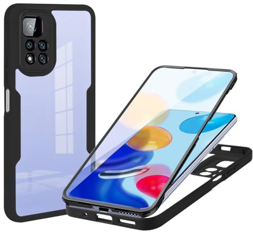 UPLAI Transparente Funda para Xiaomi Redmi Note 11 Pro+ Plus 5G, 360° Grado Militar Antigolpes Carcasa Protector de Pantalla Incorporado, Ultradelgado PC + TPU Estuche Caso. Negro