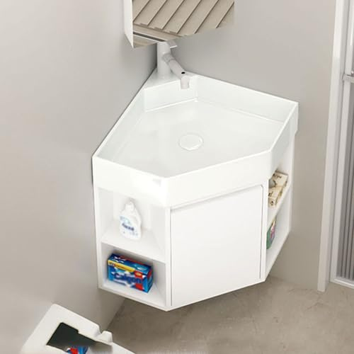 STCERY Eck-waschtisch für Badezimmer, Eckwaschbecken Mit Unterschrank, Wandmontiertes Keramikwaschbecken, Mit Wasserhahn Und Abfluss, Badmöbel-Set, Gäste Wc Klein(45cm/17.7in)