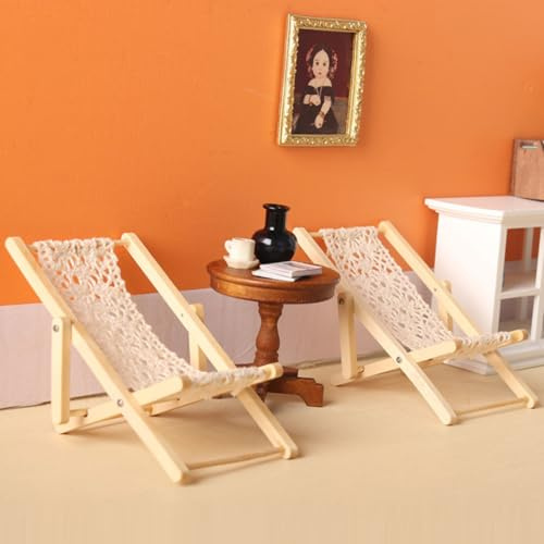 KARLOR Miniatur Freizeitstuhl 2 Sück Miniatur Liegestuhl gestrickt Loungesessel Mini-Schlafsessel Stühle 1:12 Mini Szene Mikrolandschaft Deko Mini Möbel Stranddekorationen
