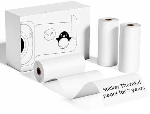 ASprink 3 Stück T02/M02 Thermopapier, Kinderkamera Selbstklebende Mini Rollen, M02X Mini Thermodrucker Etikettenpapier, 57mm*3.5m, Selbstklebend für Journal Studiennotizen Fotodruck,3 Stück (Weiß)