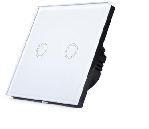 Smart Light Switches, Double Dimmer Touch Switch 2-Gang 1-Way LED Compatible White Glass Panel No Neutral Wire 110-240V(white)