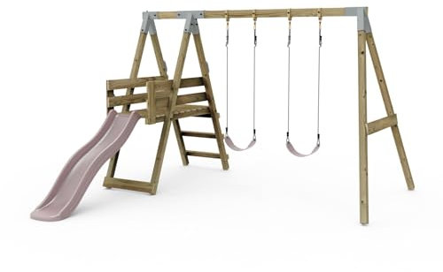 Premium Double Swing with Deck - Flex Dusky Pink | Climbing Wall | Stable Construction | Premium Welded Brackets & Pressure Treated Timber |