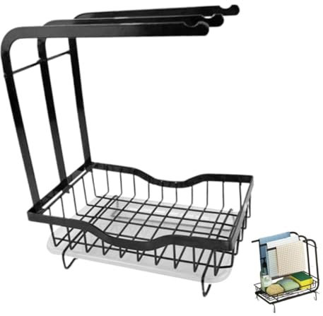 MAGICLULU Escurridor de Esponjas de Metal Negro para Fregadero, Estante Ventilado, Rejilla para Secado Rápido, Soporte Multifuncional para Esponja y Trapos en Cocina