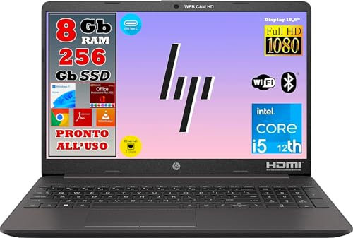 HP 250 G9 Notebook, Display (15.6) FHD, CPU Intel Core i5 12th Gen, 8 GB DDR4, 256 GB SSD NVMe, Windows 11 Home, Office 2021 Pro Plus, Portatile Pronto All'Uso