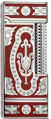 Thorens Holy Grail Red Briquet à Essence Laiton Fin Side-Slip | Classique, rechargeable, flamme douce, compact, flip-top, vintage, luxe, collection, cadeau homme unique