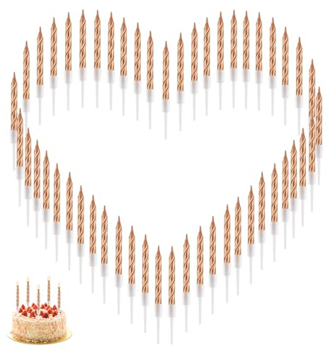 60 Pezzi Candele di Compleanno, Candeline per Torta a Spirale con Supporto, Candele Decorative per Torte Festa di Compleanno Adulti, Decorazioni di Matrimonio, Anniversario Feste a Tema, Champagne Oro