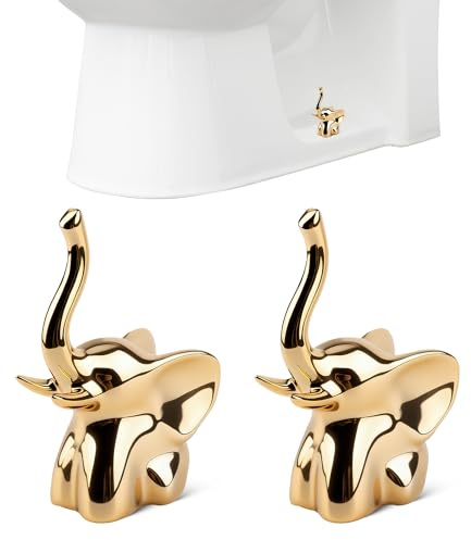 Solaradgy 2Pcs Toilet Bolt Covers Decorative, Gold Toilet Screw Cover Caps Shape of a Elephant Made of Ceramic Suitable for Toilet Bolts of Most Sizes (Gold)