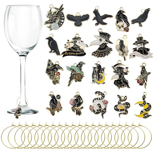CNYMANY 15/20/23/24/25/30/60 pcs Wine Glass Charms, Enamel Themed Goblet Drink Markers Tags with Buckle Design for Wine Cocktail Champagne Tasting Party Favors Decoration Supplies Gifts
