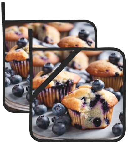 Blueberry Muffin 03 Lot de maniques résistantes à la chaleur pour four et barbecue