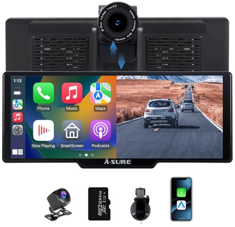 ACAVICA 9,26 Zoll CarPlay & Android Auto Display mit 4K Dashcam & 1080P Rückfahrkamera, Split-Screen, MirrorLink/AirPlay, Autoradio Carplay Bildschirm, Plug & Play Navigationsgerät mit 64GB TF Karte