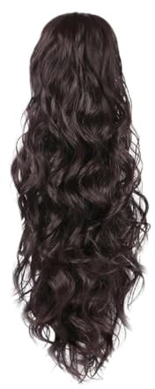 Coda Capelli Extension Pinza, Lunga Ondulato Coda Finta Capelli, Riccia Coda di Cavallo Estension Sintetici Posticcio Ponytail per Donne, Marrone, 65 cm