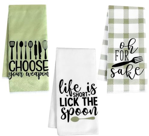 YBEATY 3 Pcs Funny Kitchen Dish Towel Set Absorbent Dishcloths Hand Towels Reusable Drying Tea Dish Decor for Women Mom Cooking Baking Kitchen Bathroom New Home Warming Presents Cleaning Supplies