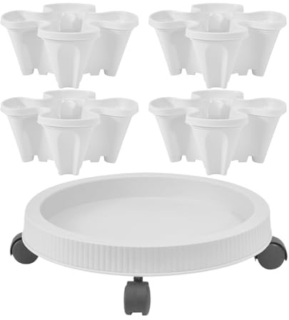 Genérico Maceta Apilable - Macetero Vertical para 4 Plantas - Estante para Flores con Bandeja Extraíble y Ruedas, Soporte para Accesorios de Jardinería de Interior y Exterior