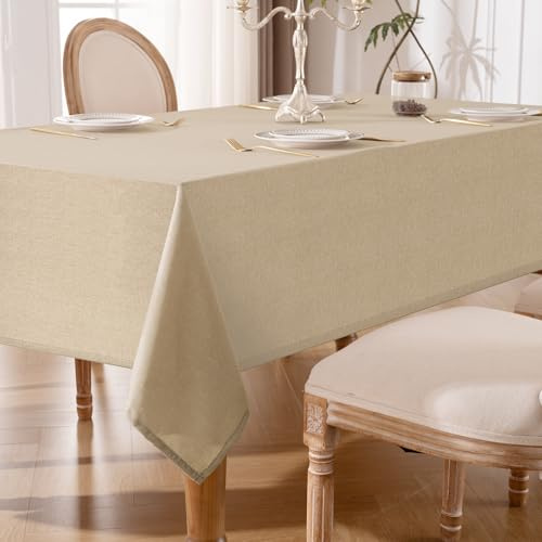 Tischdecke Abwaschbar Khaki – 130x160cm Tischtuch aus Polyester in Leinenoptik, Wasserabweisend mit Lotuseffekt, Kratzfest und Pflegeleicht für Wohnzimmer, Esszimmer, Balkon & Garten